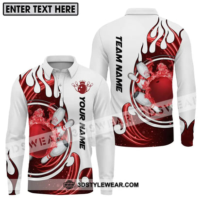 Unisex Shirt - Custom Name And Team Crown Red Bowling Ball Long Sleeve Polo / S T-Shirt