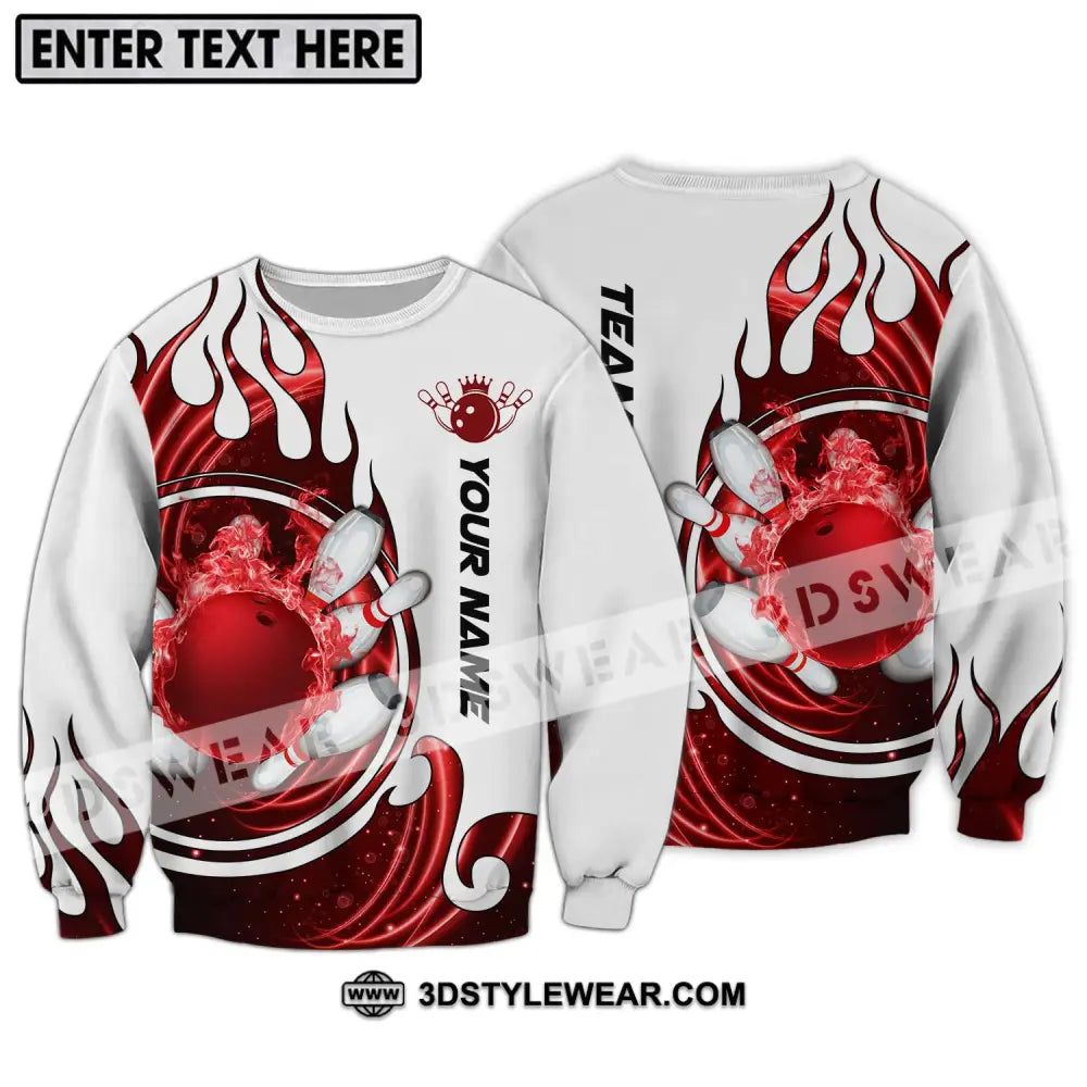 Unisex Shirt - Custom Name And Team Crown Red Bowling Ball Long Sleeve / S T-Shirt