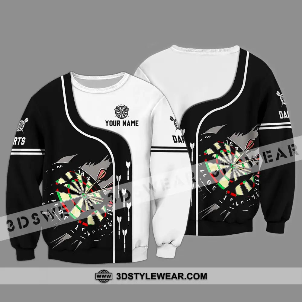 Unisex Shirt - Custom Name And Team Darts Black White Long Sleeve / S T-Shirt