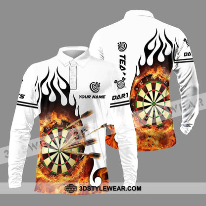 Unisex Shirt - Custom Name And Team Darts Fire Dartboard Long Sleeve Polo / S T-Shirt