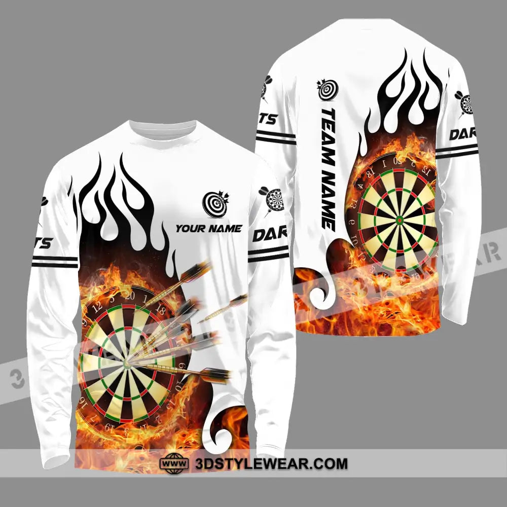 Unisex Shirt - Custom Name And Team Darts Fire Dartboard Long Sleeve / S T-Shirt