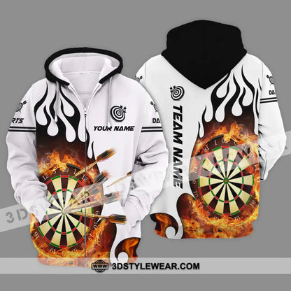 Unisex Shirt - Custom Name And Team Darts Fire Dartboard Zipper Hoodie / S T-Shirt