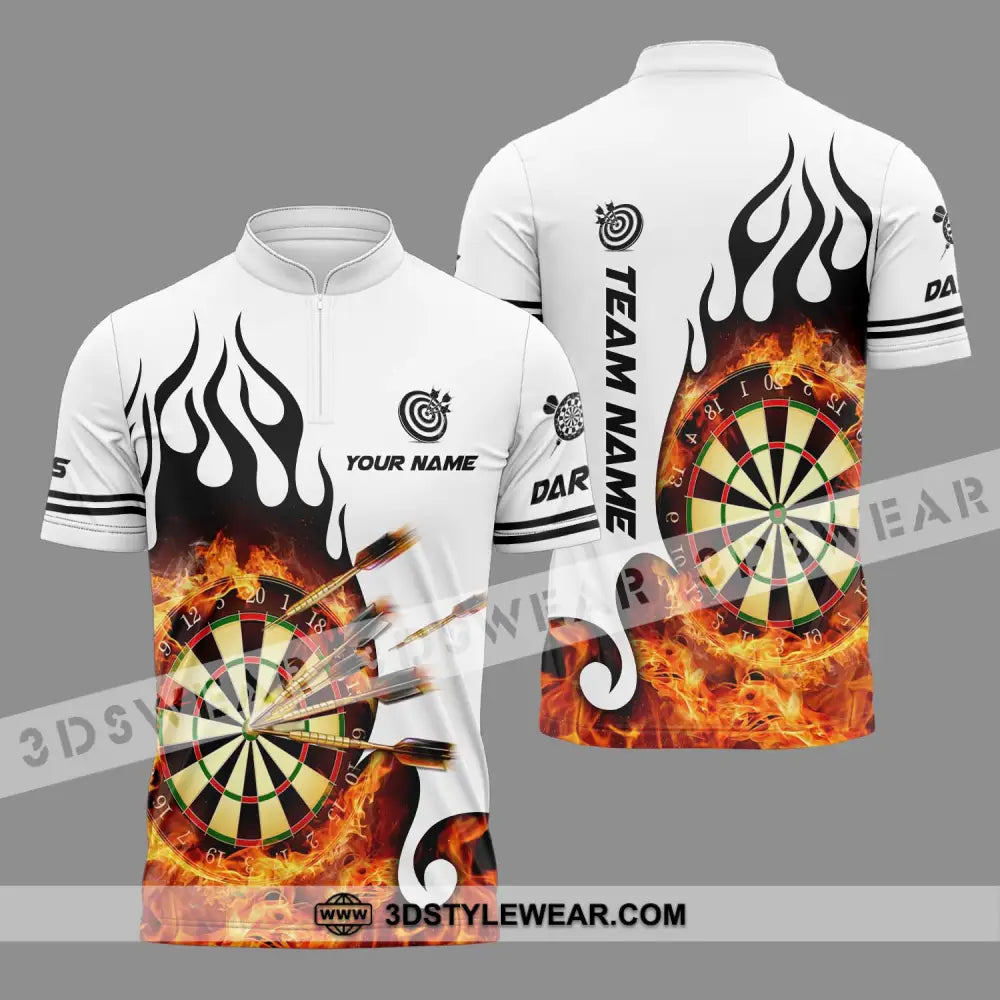 Unisex Shirt - Custom Name And Team Darts Fire Dartboard Zipper Polo / S T-Shirt