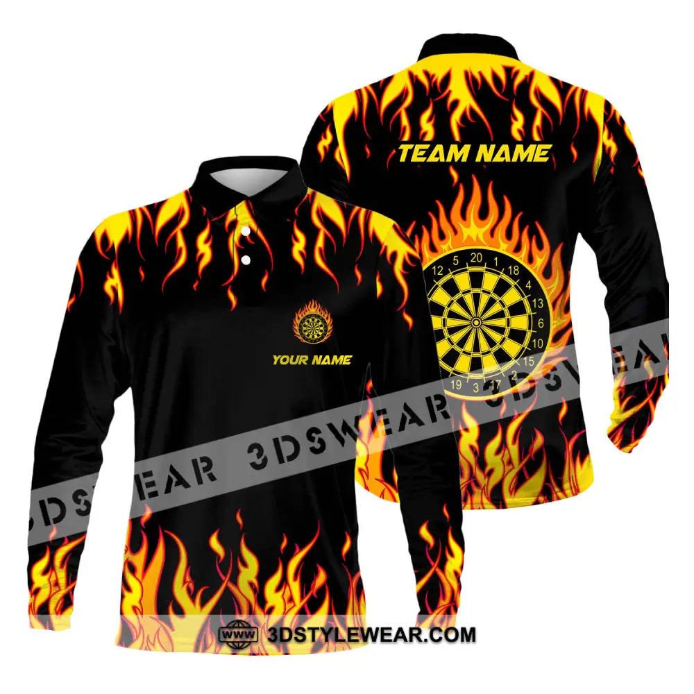 Unisex Shirt - Custom Name And Team Darts Fire Long Sleeve Polo / S T-Shirt