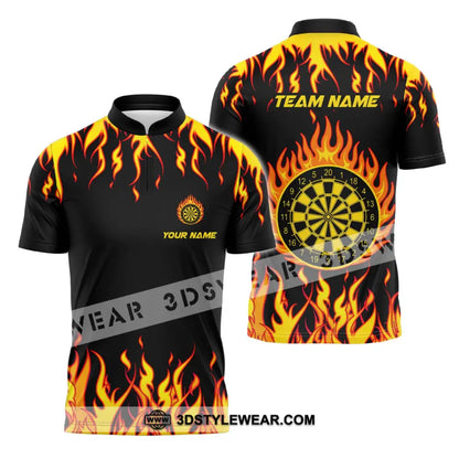 Unisex Shirt - Custom Name And Team Darts Fire Zipper Polo / S T-Shirt