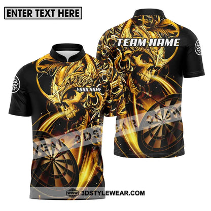 Unisex Shirt - Custom Name And Team Darts Gold Zipper Polo / S T-Shirt