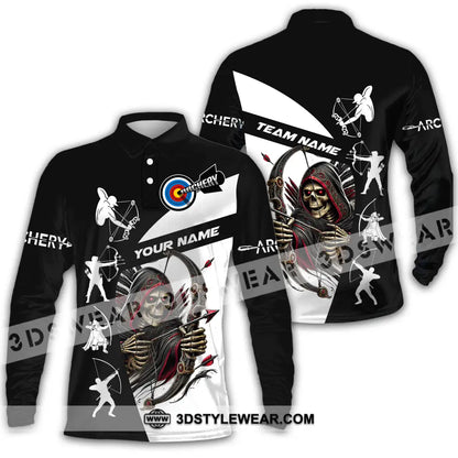 Unisex Shirt - Custom Name And Team Death Archery Long Sleeve Polo / S T-Shirt