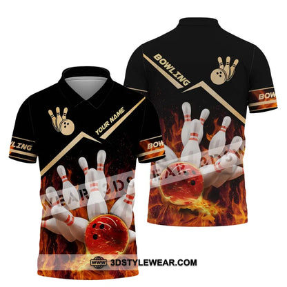 Unisex Shirt - Custom Name And Team Fiery Bowling Polo / S T-Shirt