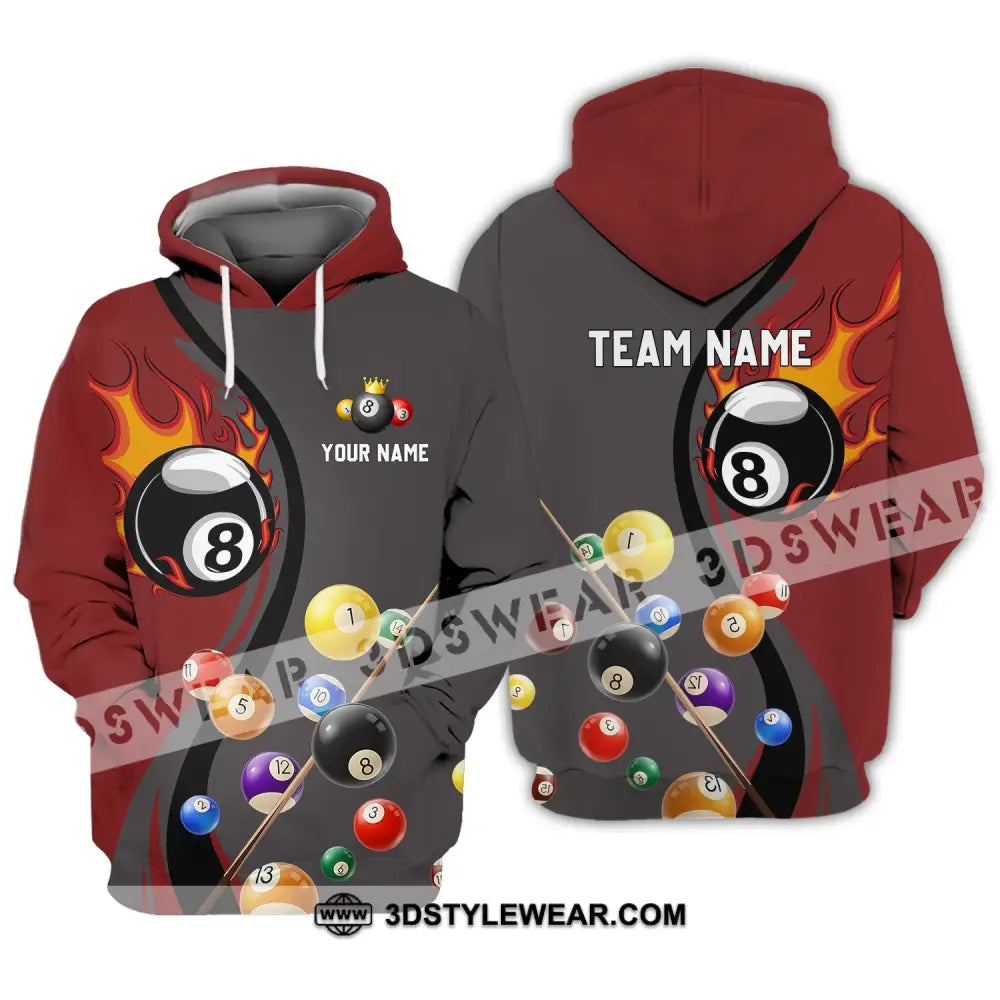 Unisex Shirt - Custom Name And Team Fire Billiard Ball For Lover Hoodie / S T-Shirt