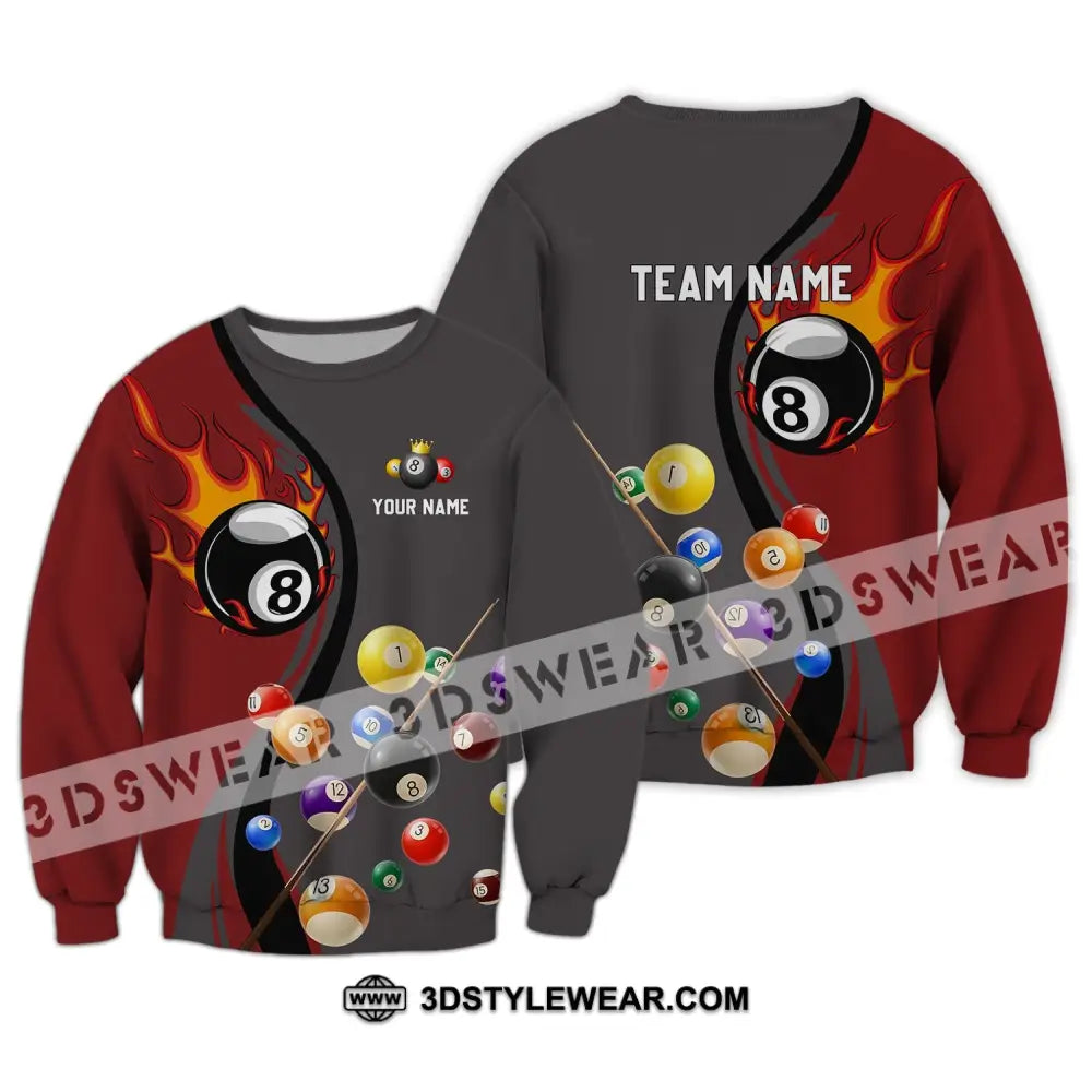 Unisex Shirt - Custom Name And Team Fire Billiard Ball For Lover Long Sleeve / S T-Shirt