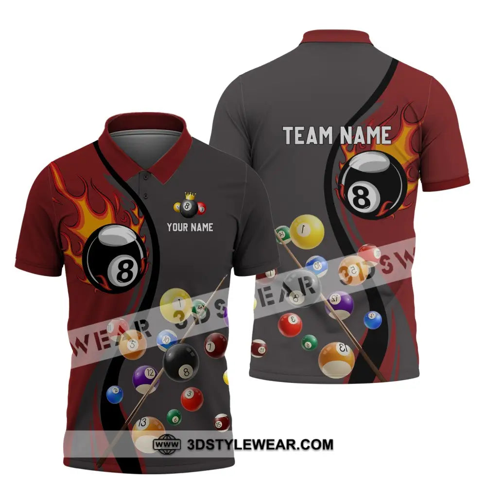 Unisex Shirt - Custom Name And Team Fire Billiard Ball For Lover Polo / S T-Shirt