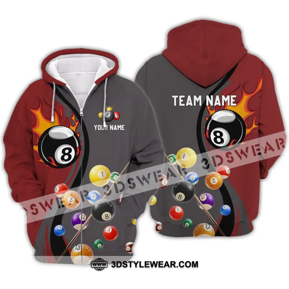 Unisex Shirt - Custom Name And Team Fire Billiard Ball For Lover Zipper Hoodie / S T-Shirt