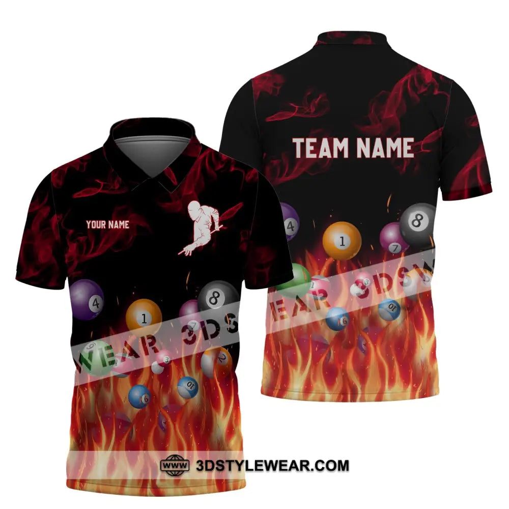 Unisex Shirt - Custom Name And Team Fire Billiard Ball Polo / S T-Shirt