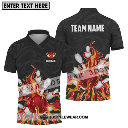 Unisex Shirt - Custom Name And Team Fire Bowling Ball Pins Polo / S T-Shirt