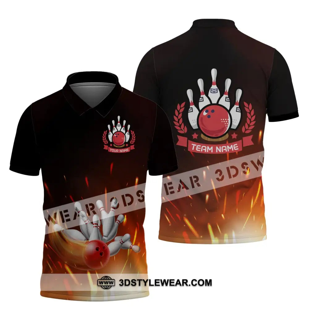 Unisex Shirt - Custom Name And Team -Fire Bowling Balls Polo / S T-Shirt