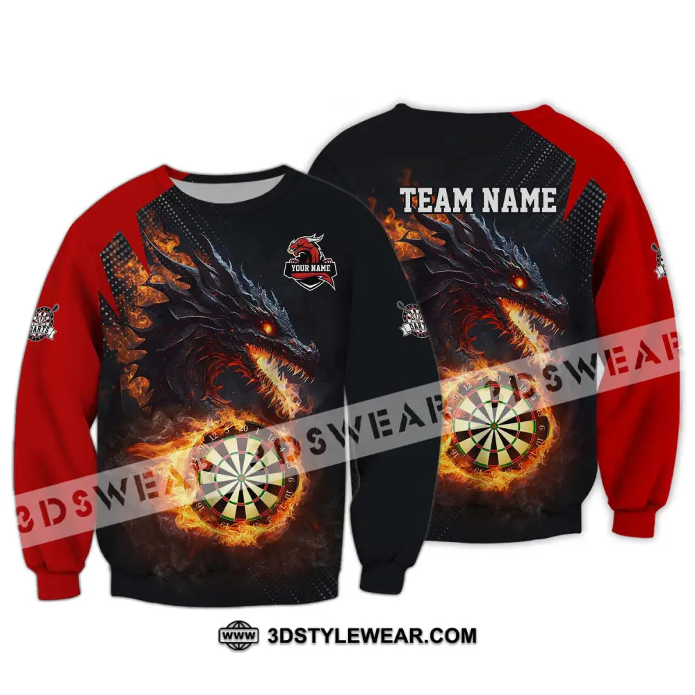 Unisex Shirt - Custom Name And Team Fire Dragon Darts Long Sleeve / S T-Shirt