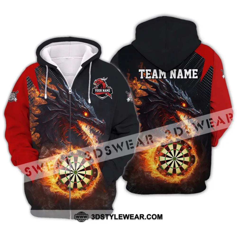 Unisex Shirt - Custom Name And Team Fire Dragon Darts Zipper Hoodie / S T-Shirt