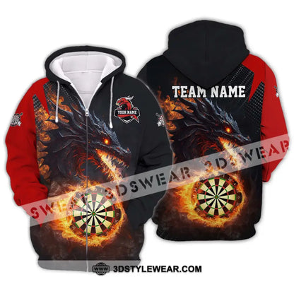 Unisex Shirt - Custom Name And Team Fire Dragon Darts Zipper Hoodie / S T-Shirt