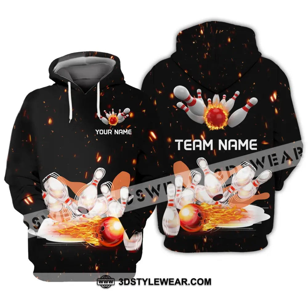 Unisex Shirt - Custom Name And Team Fire Light Bowling Balls Hoodie / S T-Shirt