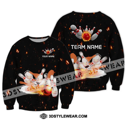 Unisex Shirt - Custom Name And Team Fire Light Bowling Balls Long Sleeve / S T-Shirt