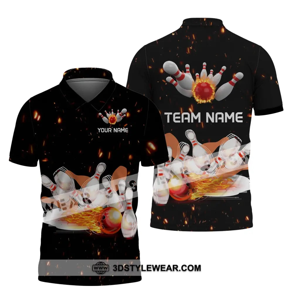 Unisex Shirt - Custom Name And Team Fire Light Bowling Balls Polo / S T-Shirt