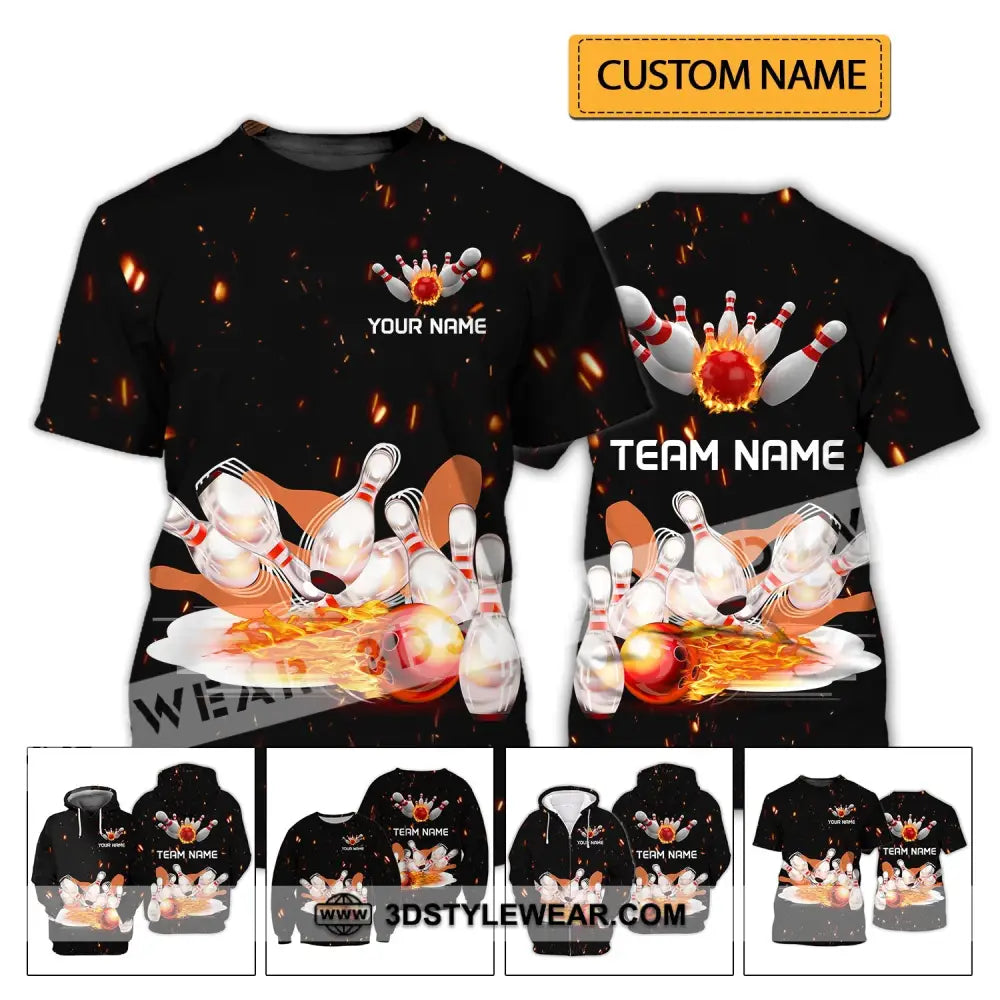 Unisex Shirt - Custom Name And Team Fire Light Bowling Balls T-Shirt