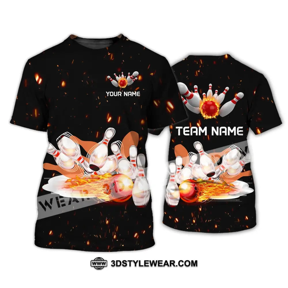 Unisex Shirt - Custom Name And Team Fire Light Bowling Balls T-Shirt / S T-Shirt