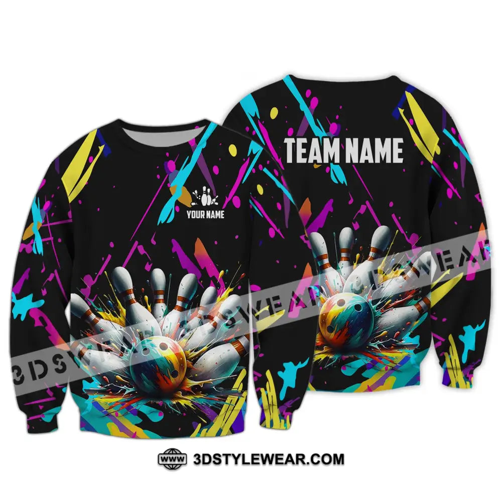 Unisex Shirt - Custom Name And Team Full Of Colorful Bowling Long Sleeve / S T-Shirt