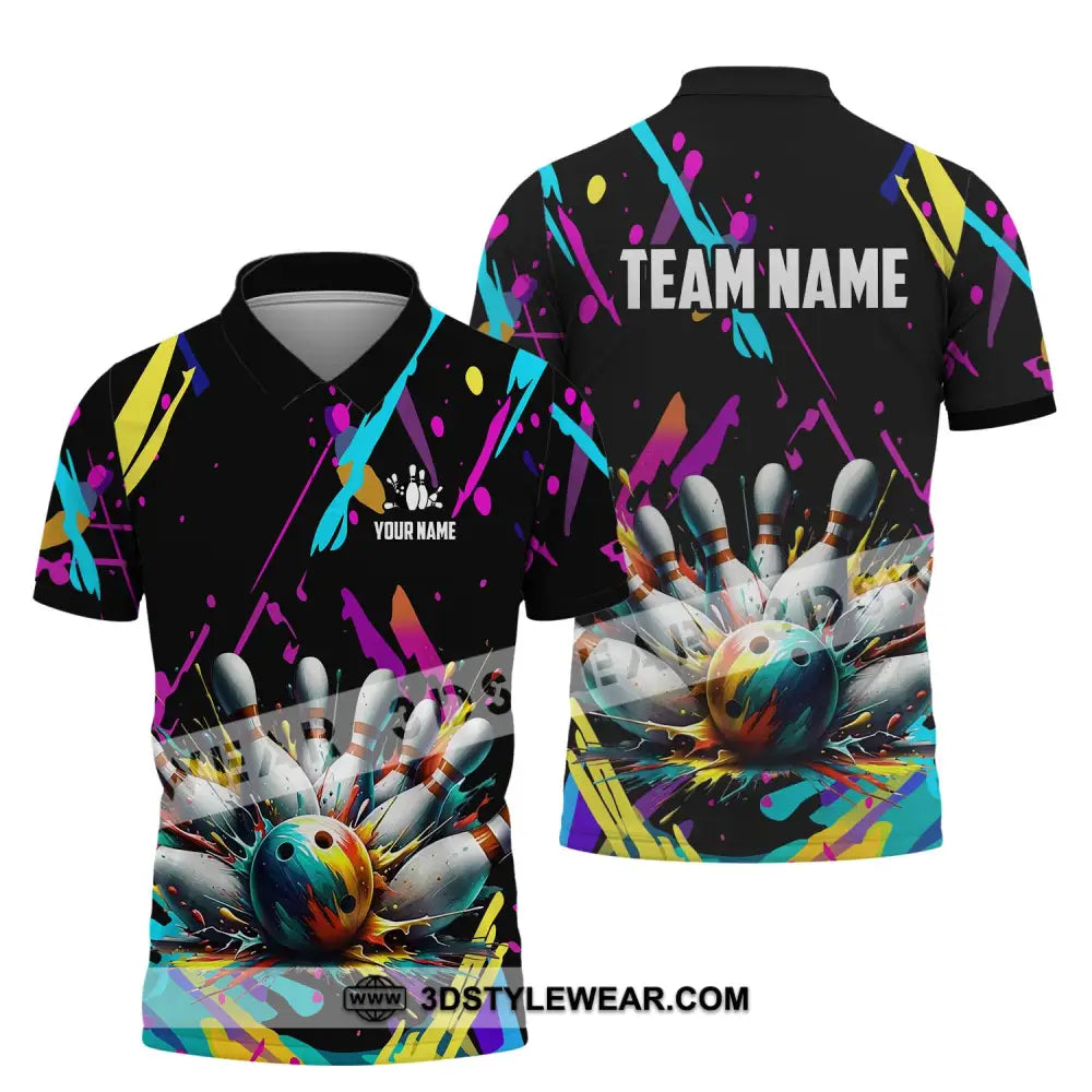 Unisex Shirt - Custom Name And Team Full Of Colorful Bowling Polo / S T-Shirt