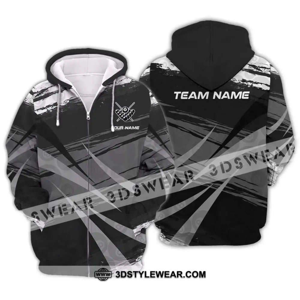 Unisex Shirt - Custom Name And Team Gray Black Scratches Billiard Zipper Hoodie / S T-Shirt