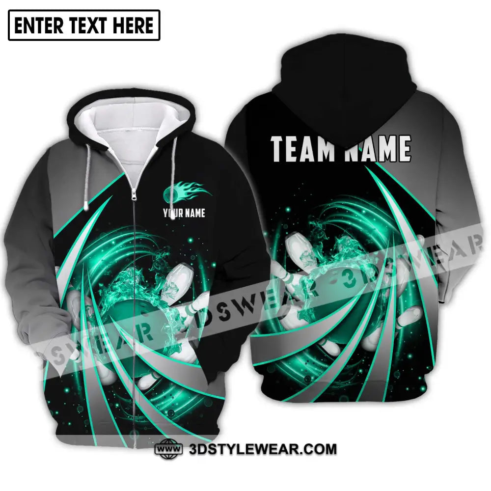 Unisex Shirt - Custom Name And Team Green Bowling Line Zipper Hoodie / S T-Shirt