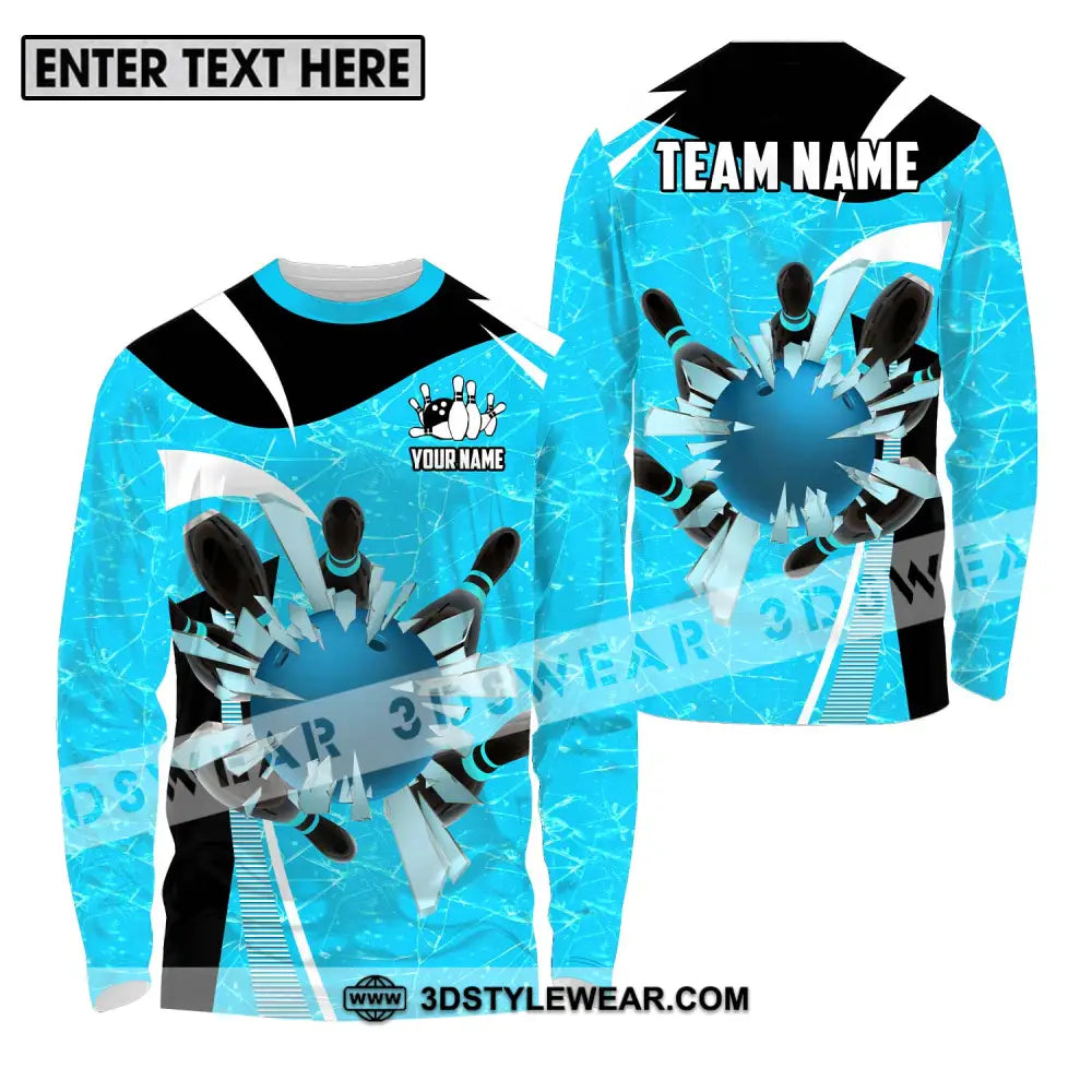 Unisex Shirt - Custom Name And Team Light Blue Pieces Bowling Long Sleeve / S T-Shirt