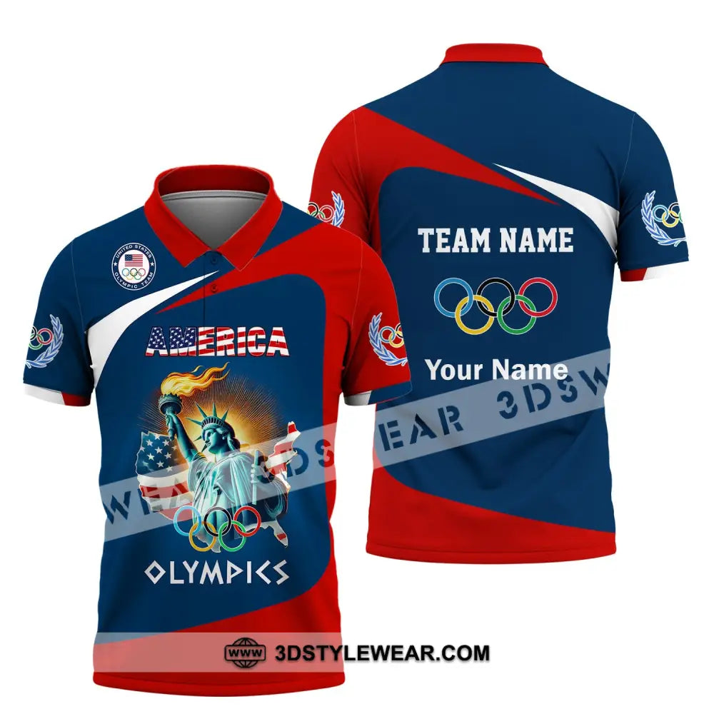 Unisex Shirt Custom Name And Team Olympic 2024 American Long Sleeve Polo / S T-Shirt