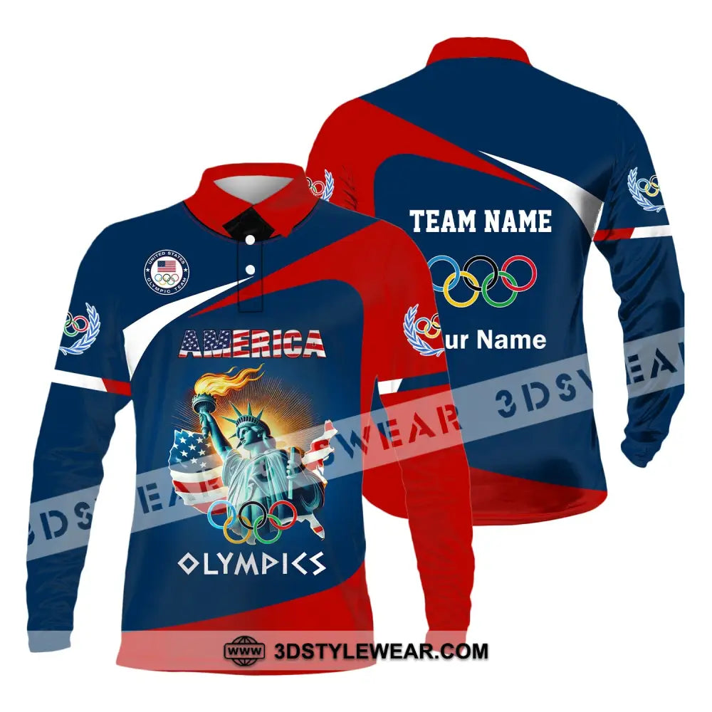 Unisex Shirt Custom Name And Team Olympic 2024 American Long Sleeve Polo / S T-Shirt