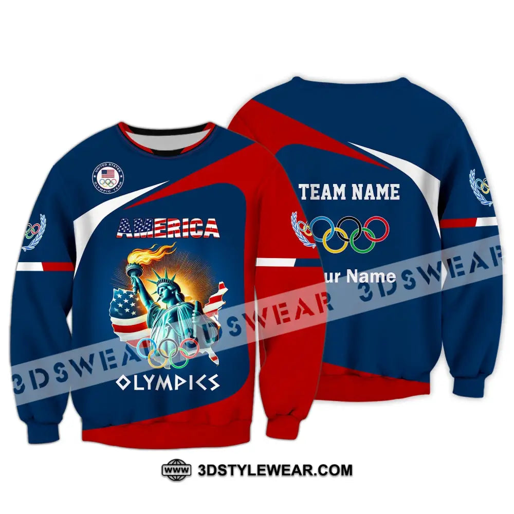 Unisex Shirt Custom Name And Team Olympic 2024 American Long Sleeve Polo / S T-Shirt