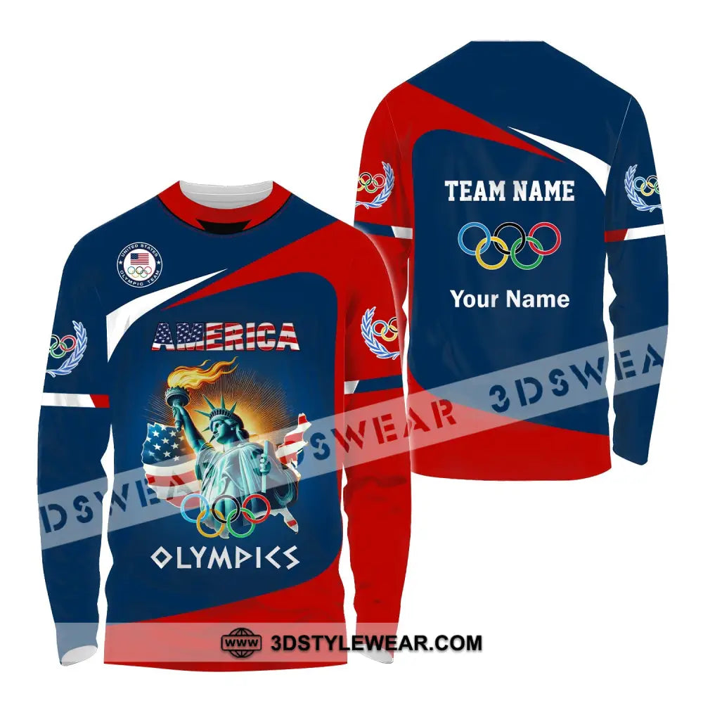 Unisex Shirt Custom Name And Team Olympic 2024 American Long Sleeve Polo / S T-Shirt