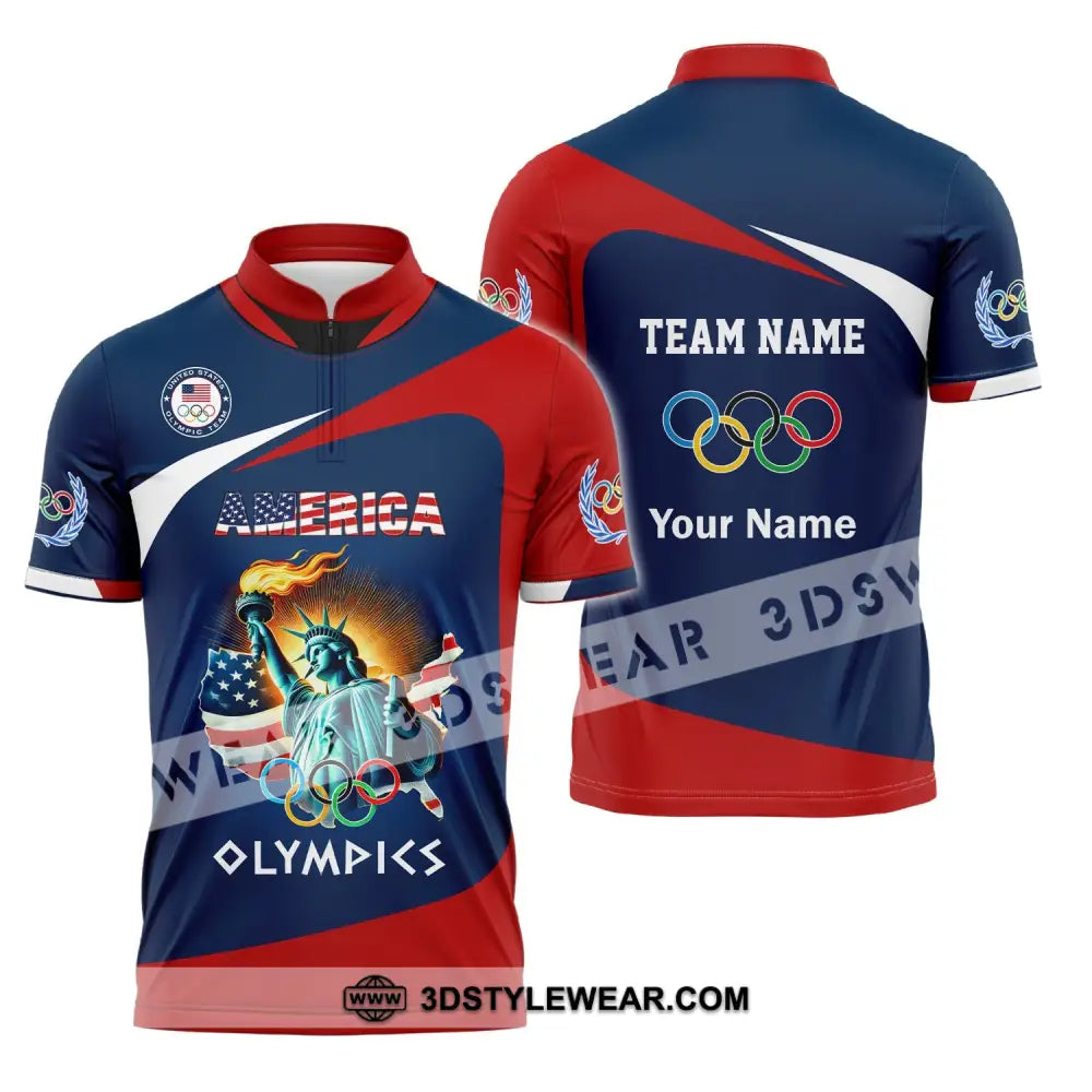 Unisex Shirt Custom Name And Team Olympic 2024 American Long Sleeve Polo Zipper / S T-Shirt