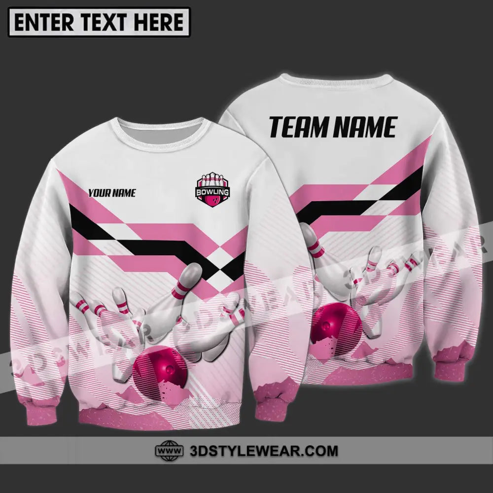 Unisex Shirt - Custom Name And Team Pink Bowling Ball Pins Long Sleeve / S T-Shirt