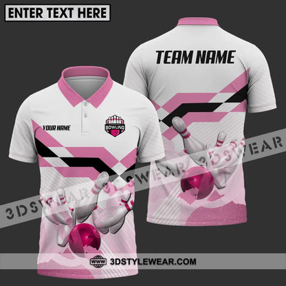 Unisex Shirt - Custom Name And Team Pink Bowling Ball Pins Polo / S T-Shirt