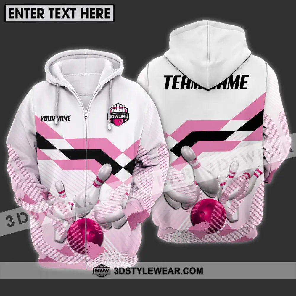 Unisex Shirt - Custom Name And Team Pink Bowling Ball Pins Zipper Hoodie / S T-Shirt