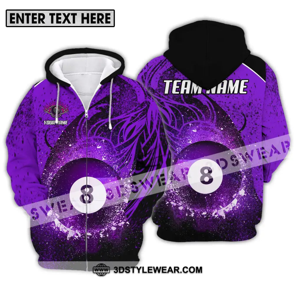 Unisex Shirt - Custom Name And Team Purple Billiard 8 Zipper Hoodie / S T-Shirt