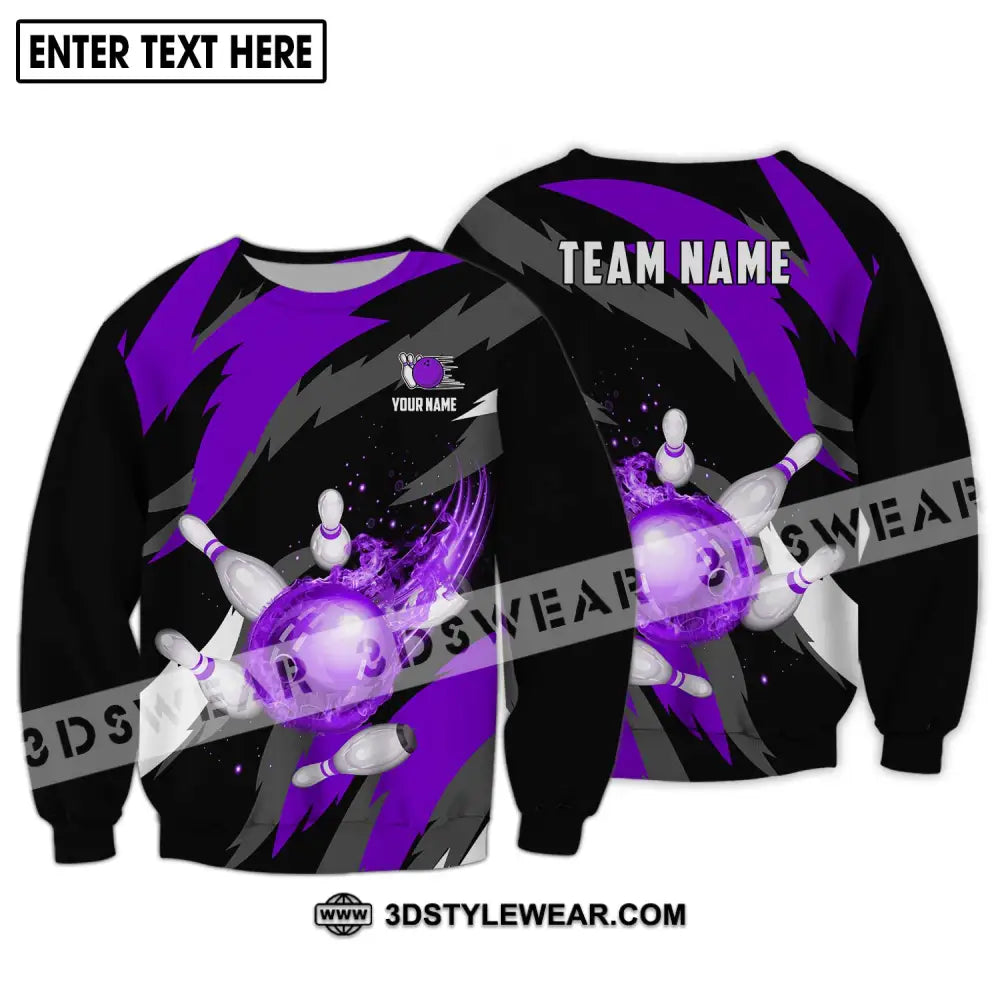 Unisex Shirt - Custom Name And Team Purple Bowling Ball Long Sleeve / S T-Shirt