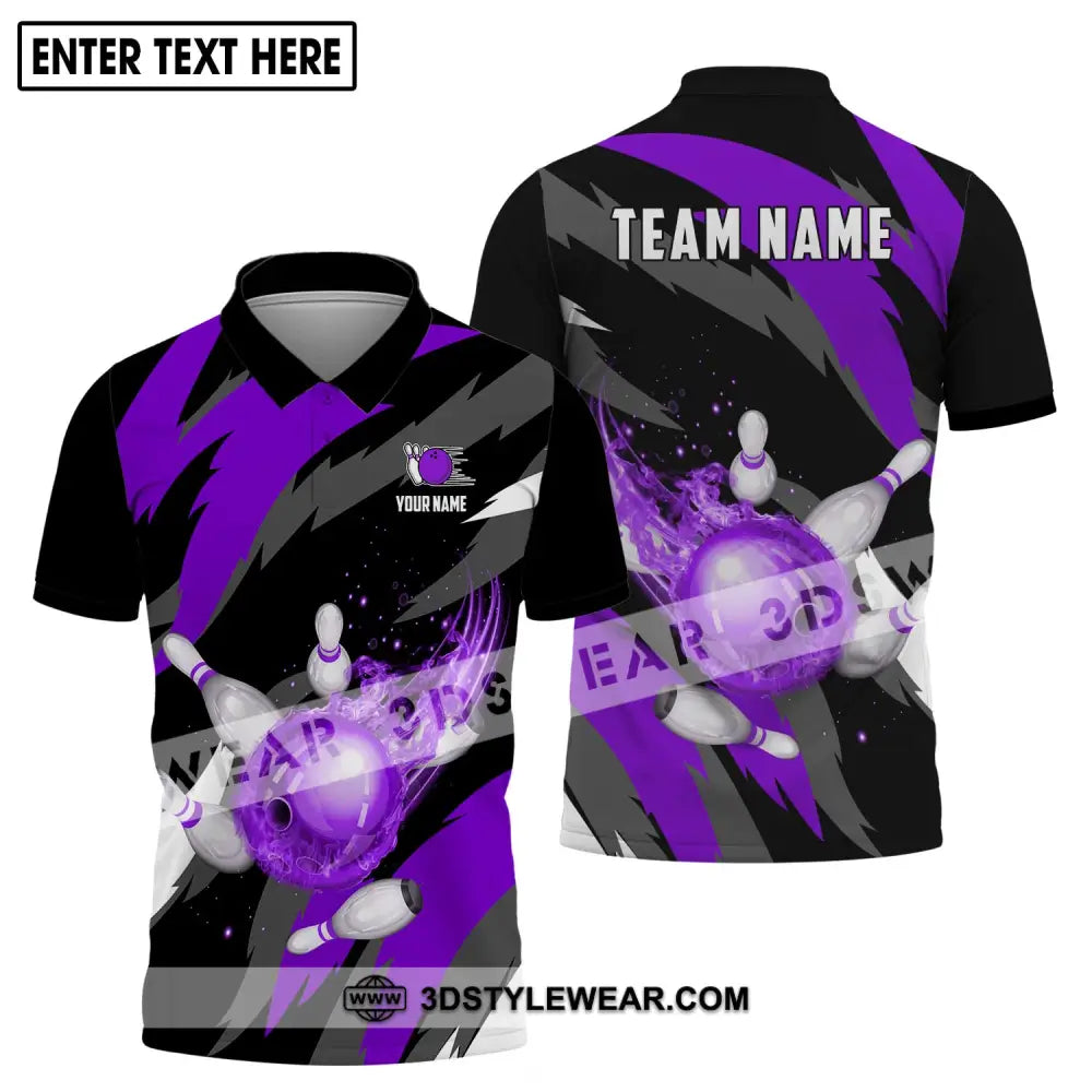 Unisex Shirt - Custom Name And Team Purple Bowling Ball Polo / S T-Shirt