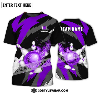 Unisex Shirt - Custom Name And Team Purple Bowling Ball T-Shirt / S T-Shirt