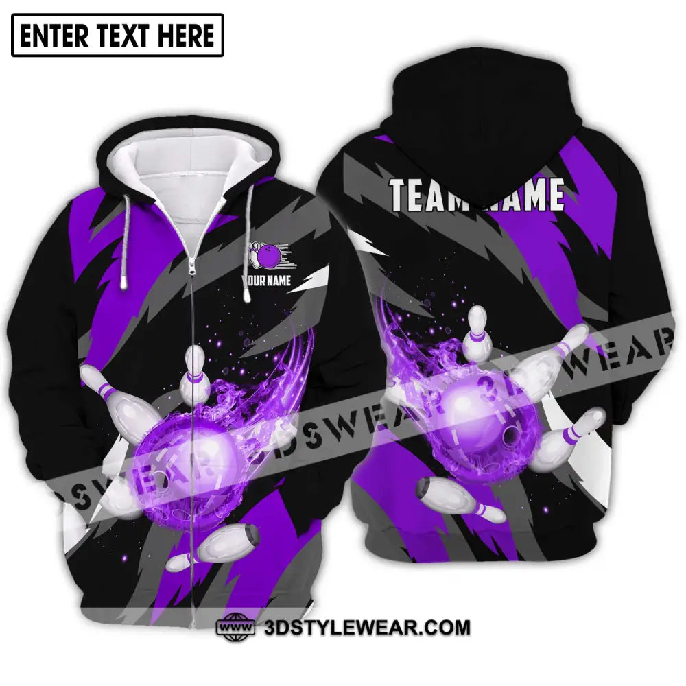 Unisex Shirt - Custom Name And Team Purple Bowling Ball Zipper Hoodie / S T-Shirt