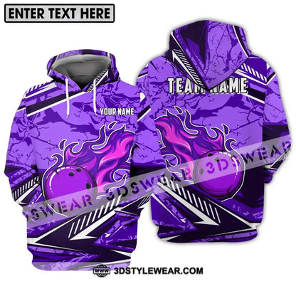 Unisex Shirt - Custom Name And Team Purple Fire Bowling Ball Player Hoodie / S T-Shirt