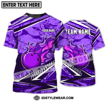 Unisex Shirt - Custom Name And Team Purple Fire Bowling Ball Player T-Shirt / S T-Shirt