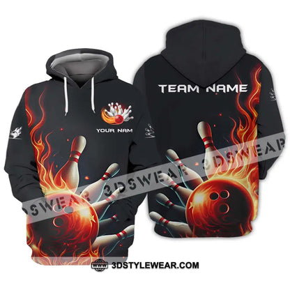 Unisex Shirt - Custom Name And Team Red Fire Bowling Ball Pins Hoodie / S T-Shirt