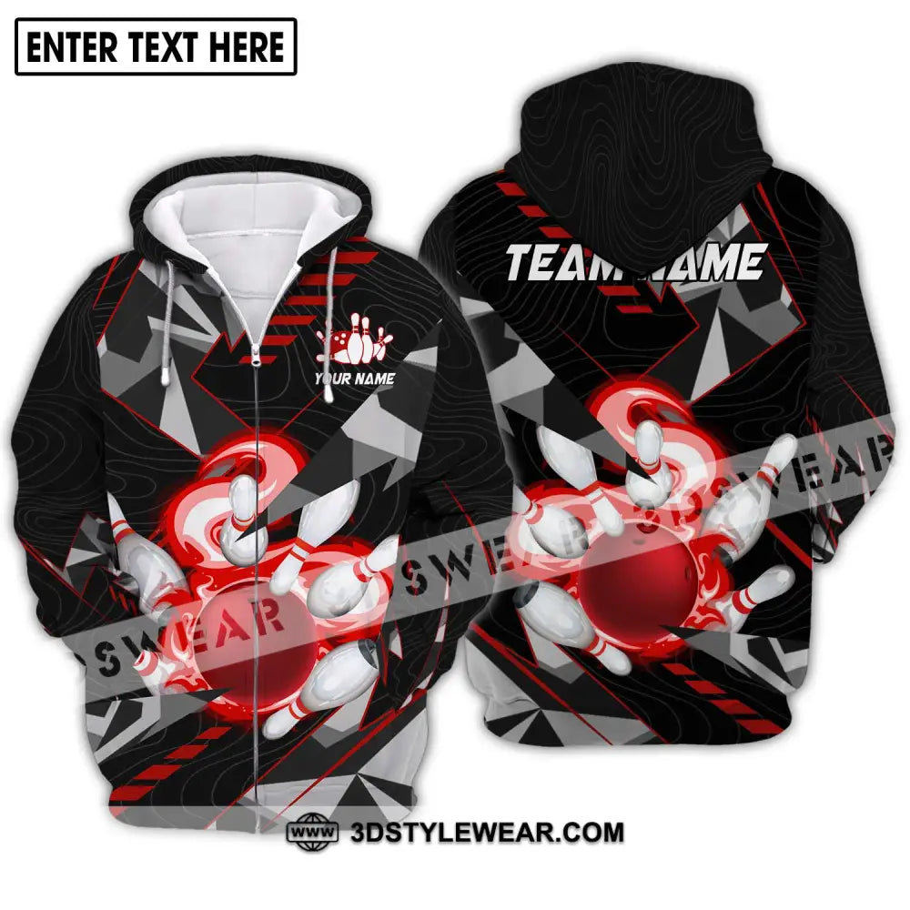 Unisex Shirt - Custom Name And Team Red Smoke Bowling Zipper Hoodie / S T-Shirt