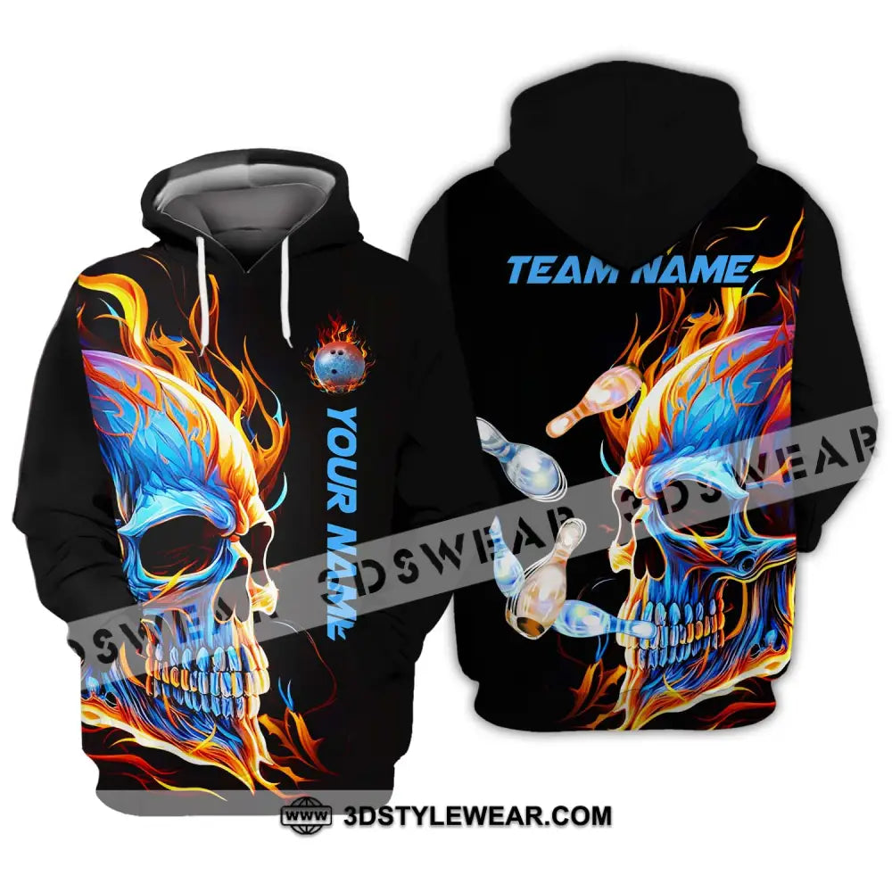 Unisex Shirt - Custom Name And Team Skull Ice Fire Bowling Hoodie / S T-Shirt